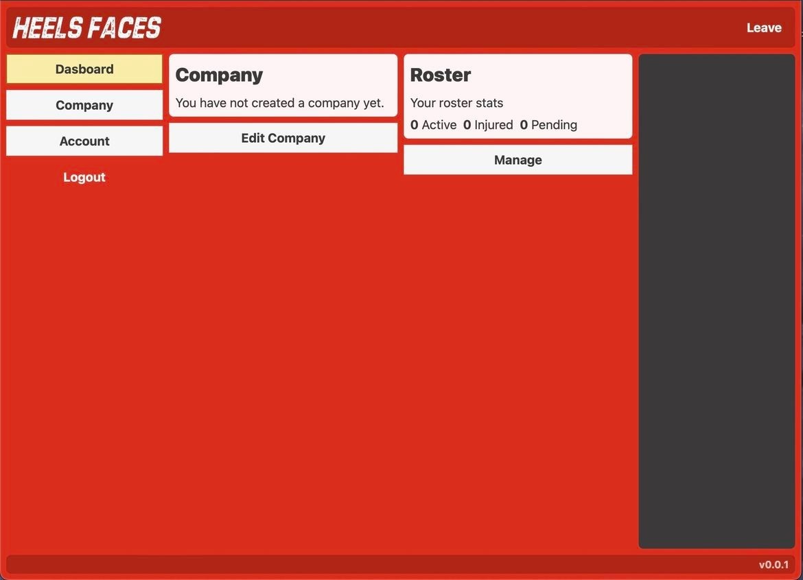 A wrestling booker game dashboard screen