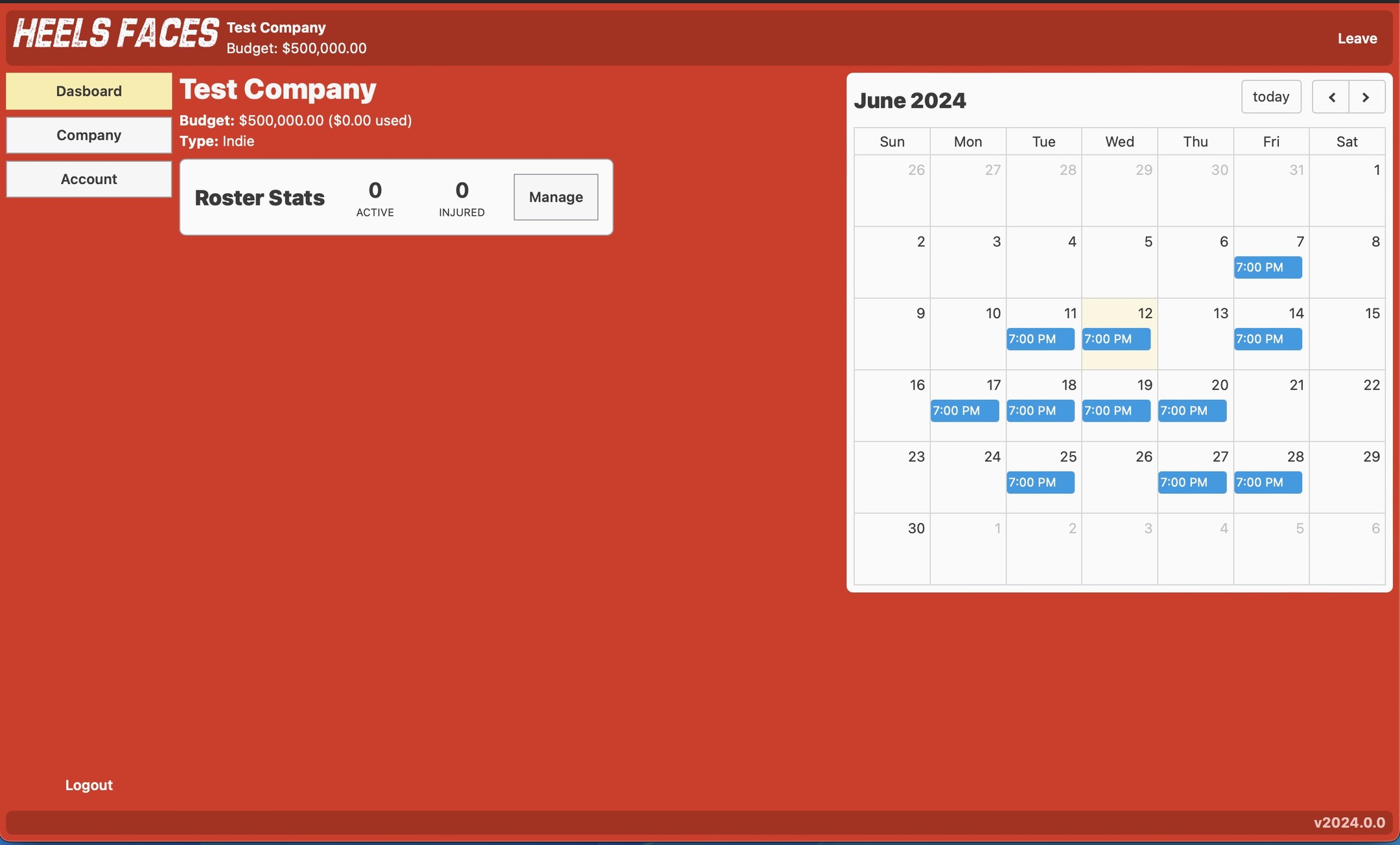 Wrestling simulator game dashboard